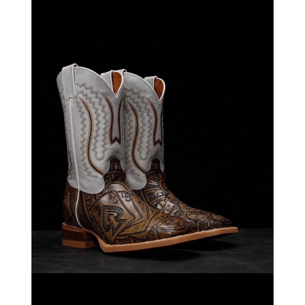 NEW Alfa Western Wear The Gambler Men's Cowboy Boots Tan Safari/White Size 11 EE